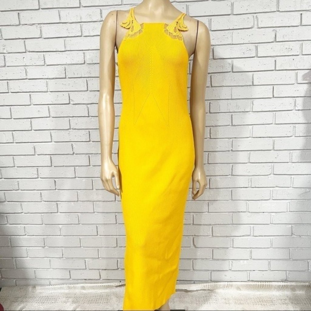 Self Portrait Womenâs Canary Lace Rib Knit Midi Dress - Size Xl